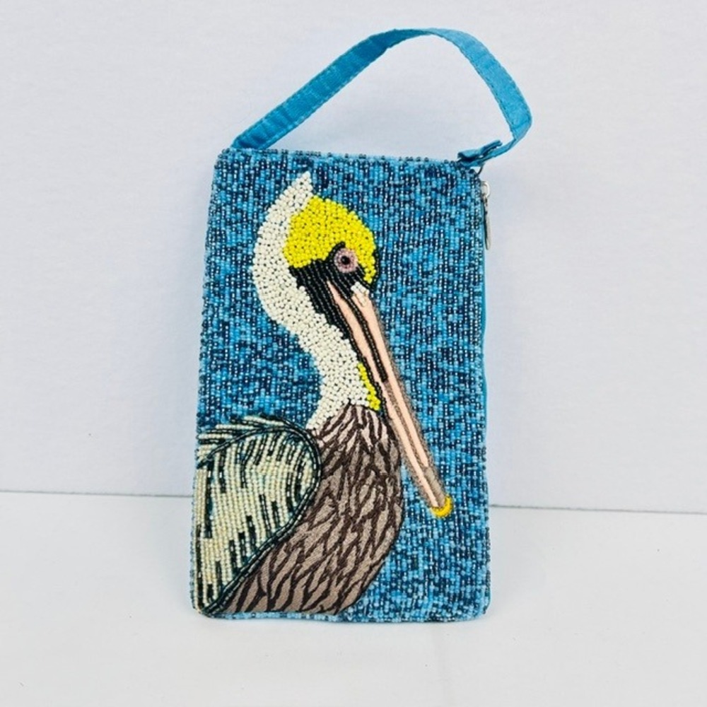 Bamboo Trading Company Pelican Beaded Crossbody Bag Blue Coastal Women OS